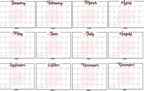 Free 12 Month Calendar Printable