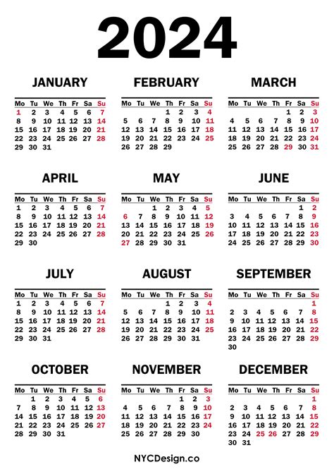 Free 2024 Printable Calendar One Page With Holidays 2024