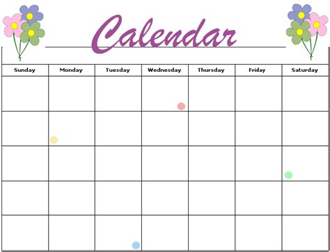 Weekly Activities Calendar Free Printable