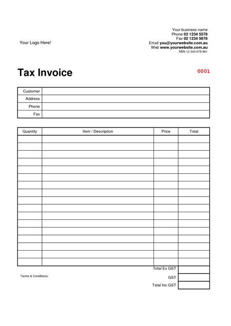 Free Australian Tax Invoice Template