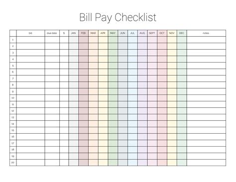 Blank Bill Calendar Printable Colorful Calendar Template Printable