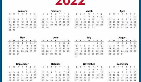 2022 Yearly Calendar in Excel, PDF and Word