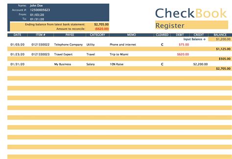 Free Checkbook Register Software Template Business