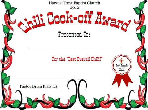 Chili CookOff Award Certificate Template FREE 3 Certificate