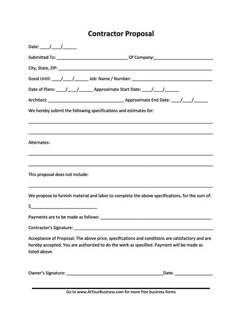 Free Printable Contractor Proposal forms Peterainsworth