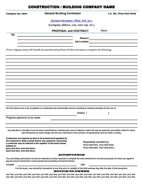 Free Contractor Proposal Form charlotte clergy coalition