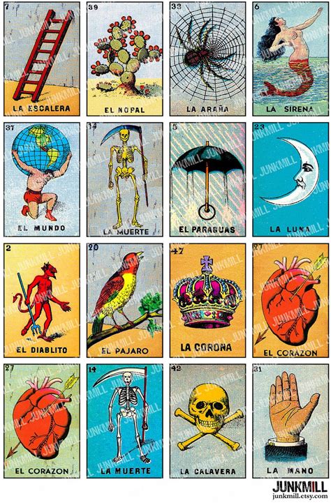 Lotería Mexicana.. PDF. 1 baraja 54 tarjetas y 16 cartas Etsy