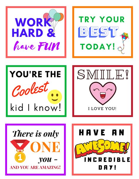 Lunch Notes for Kids Free Printable Lunchbox Notes