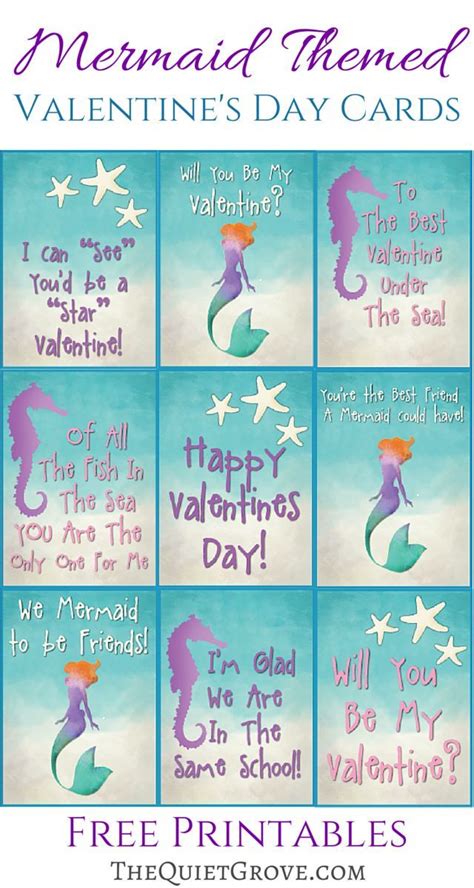 Cute Mermaid Valentine's day cards for your child's school Valentine