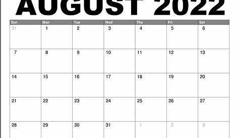 Editable Calendar August 2022