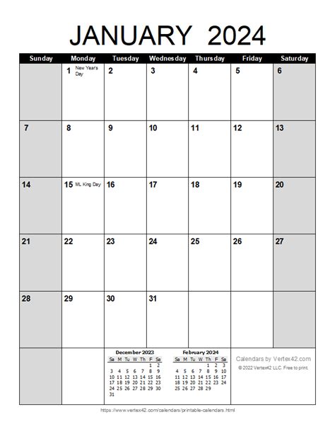 Free Monthly Calendar Template 2024