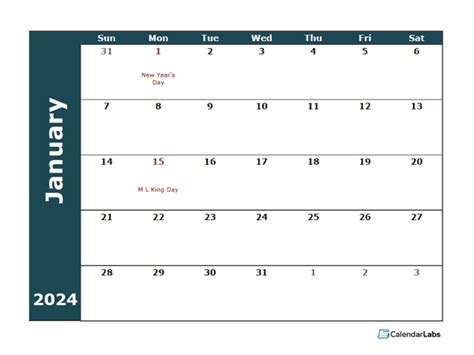 Free Monthly Calendar Template 2024 Printable