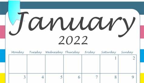 Monthly Calendar 2022 Free Download Editable And Printable - Aria Art
