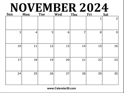 Free November 2024 Printable Calendar