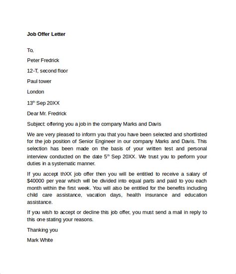 Offer Letter Template 15+ Free Word, PDF Documents