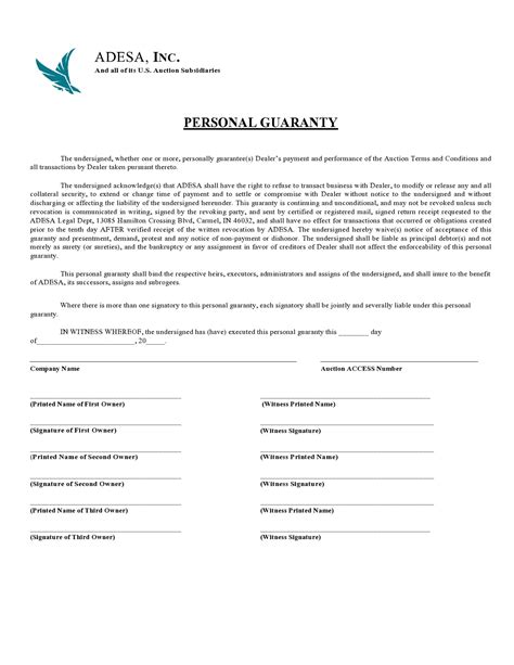 30 Best Personal Guarantee Forms & Templates TemplateArchive