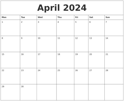 Free Printable April Calendar 2024
