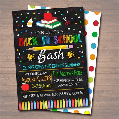 Back to School Party Invite Printable Everyday Parties