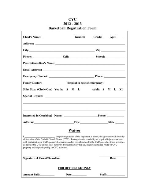 Free Printable Basketball Registration Form