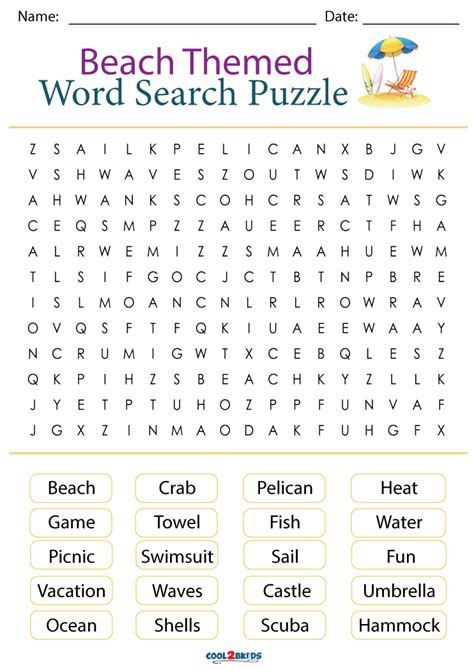 beach word search puzzle ESL worksheet by Vero farias