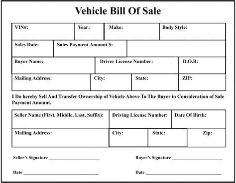 Free Motor Vehicle (DMV) Bill of Sale Form PDF WORD