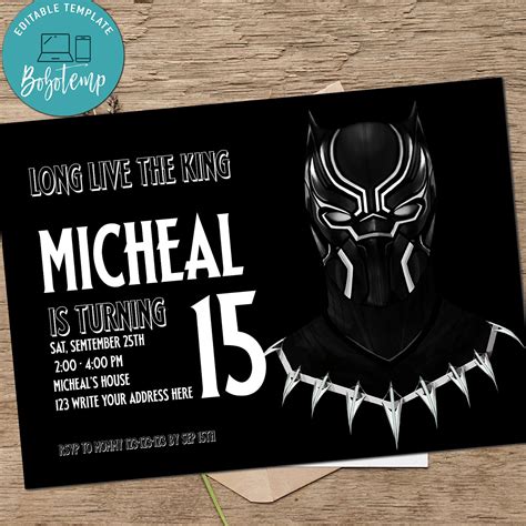 Free Printable Black Panther Invitation Templates Invitation World Black panther marvel