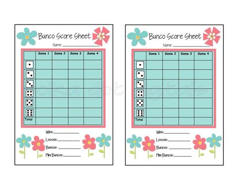 Spring Bunco Score Card Scores, Spring and Etsy