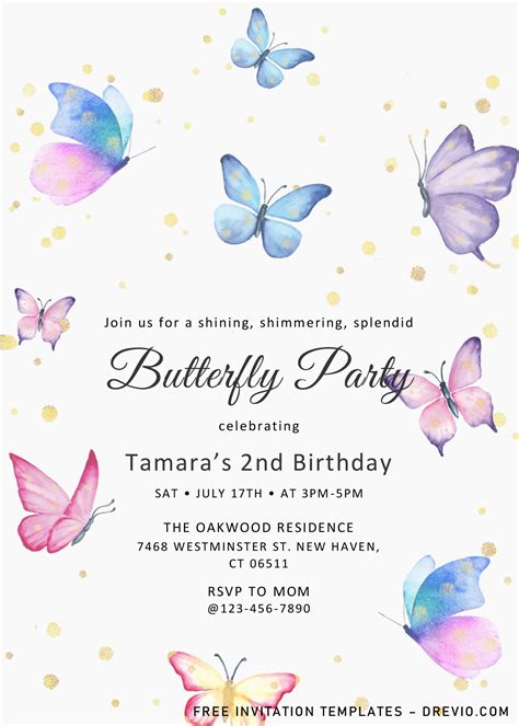 Magical Butterflies Invitation Templates Editable .Docx Download