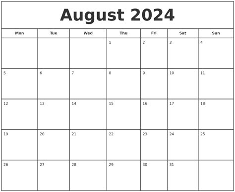 Free Printable Calendar 2024 August