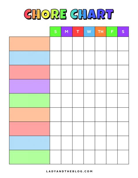 Witty free printable chore chart templates Tara Blog
