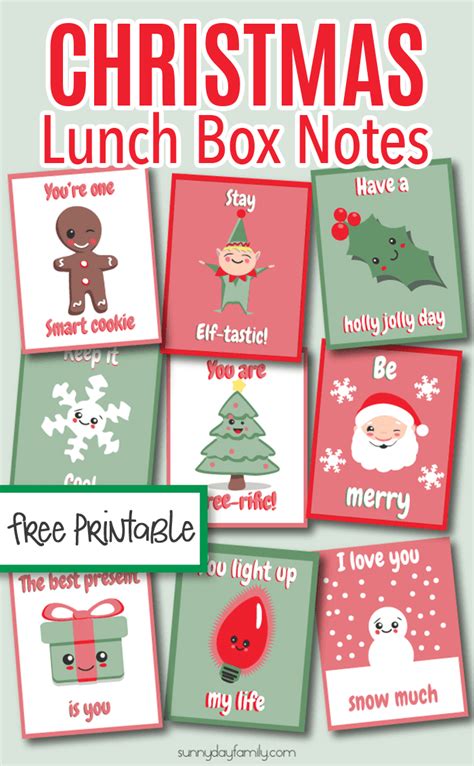 Christmas Lunch Notes Free Printable Lunchbox Notes Kids lunch box