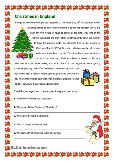 Christmas in the UK Reading Comprehension Christmas reading