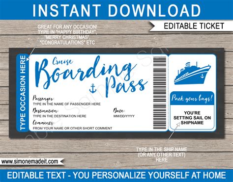 Cruise Boarding Pass Set Boarding pass template, Stationery templates