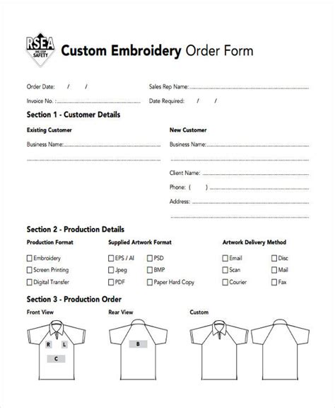Get Our Example of Embroidery Order Form Template for Free Order form