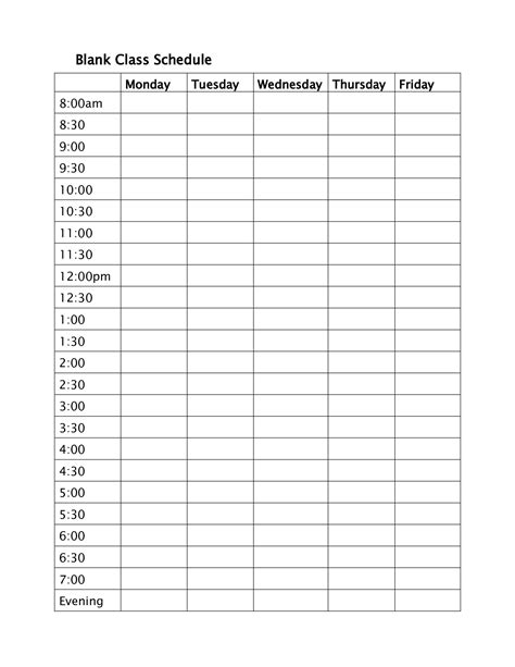 Blank Daily School Schedule Templates at