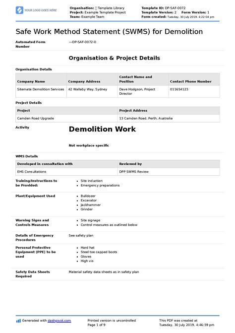 Free Demolition Method Statement Template PRINTABLE TEMPLATES