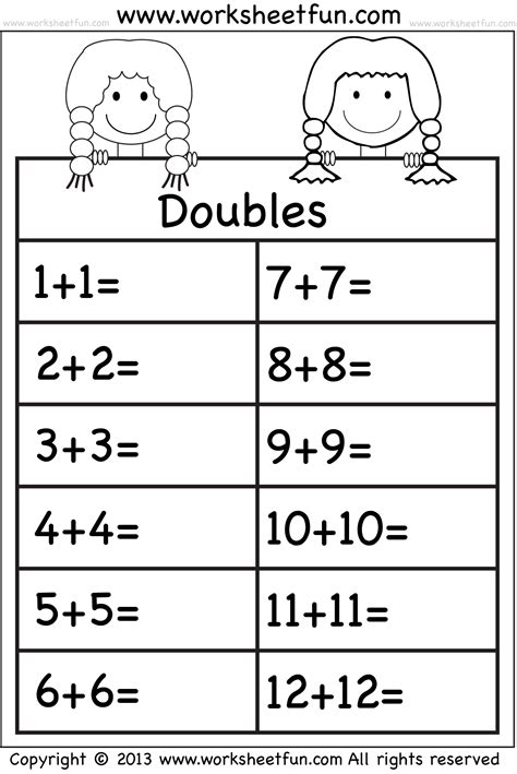 Free Printable Doubles Worksheets