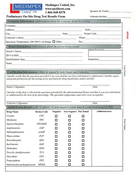 Drug Test Form Free Printable Documents