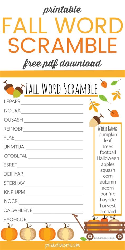 Fall Word Scramble for Kids Free Printable Worksheet Fall words