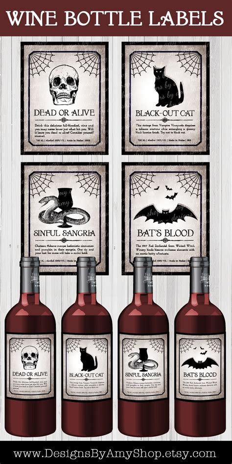 Vintage Halloween Witch Wine Labels Halloween Wine Bottle