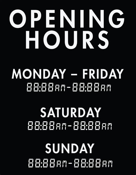 50 Free Business Hours Of Operation Sign Templates Customize & Print