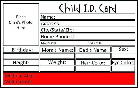 Child Id Card Template Free intended for Id Card Template For Kids