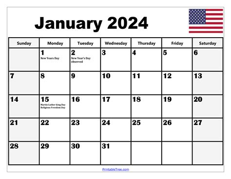 Free Printable January 2024 Calendar With Holidays