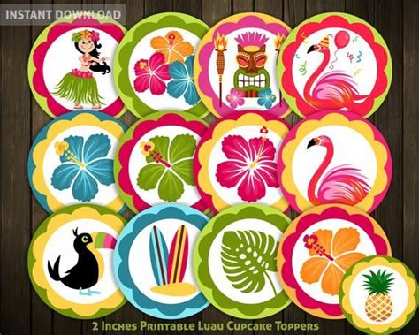 Party Planning Center Free Printable Hawaiian Luau Cupcake Toppers