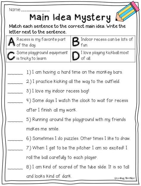 Main Idea for Kindergarten Worksheets Main Idea Graphic organizer
