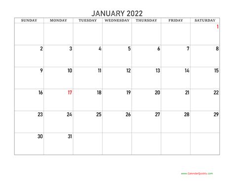 Calendar for January 2022 freecalendar.su