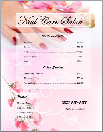 8 Free Sample Nail Services Salon Price List Templates Printable Samples