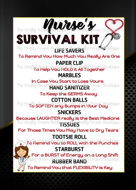 Printable Nurse Survival Kit Bag Tag Christmas gifts Pinterest