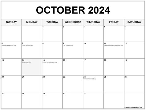Free Printable October 2024 Calendar With Holidays
