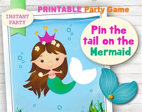Pin the Tail on the Mermaid Printable party games. Mermaid